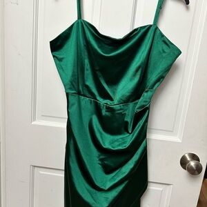 Emerald Sundae Green Ruched Sheath Dress Spaghetti Strap Cocktail